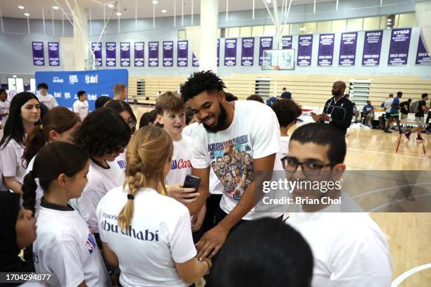 Karl-Anthony Towns of the Minnesota Timberwolves interacts with the kids during their Social Impact Event as part of 2023 NBA Global Games Abu Dhabi...