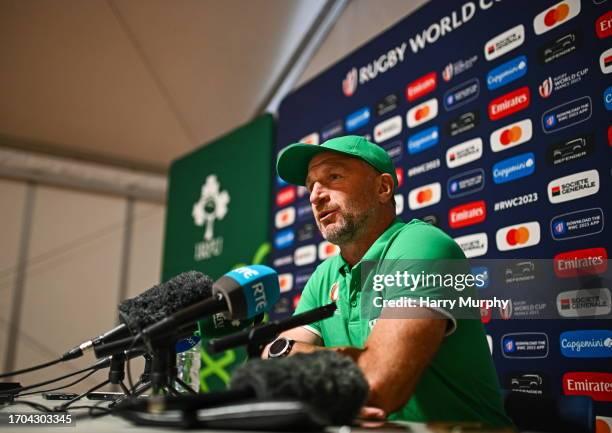 Tours , France - 3 October 2023; Assistant coach Mike Catt during an Ireland Rugby media conference at Complexe de la Chambrerie in Tours, France.