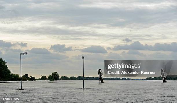 General view from a boat towards a jetty on the river Elbe on June 13, 2013 in Darchau, Germany. The region around Neuhausen and Hitzacker, Lower...