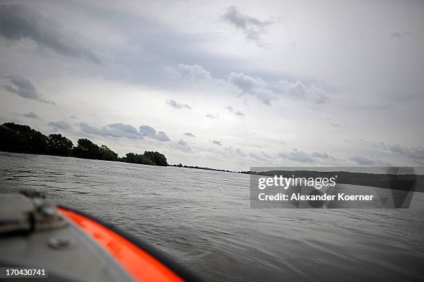 General view from a boat on June 13, 2013 in Dachau, Germany. The region around Neuhausen and Hitzacker, Lower Saxony, were hit by heavy floods in...