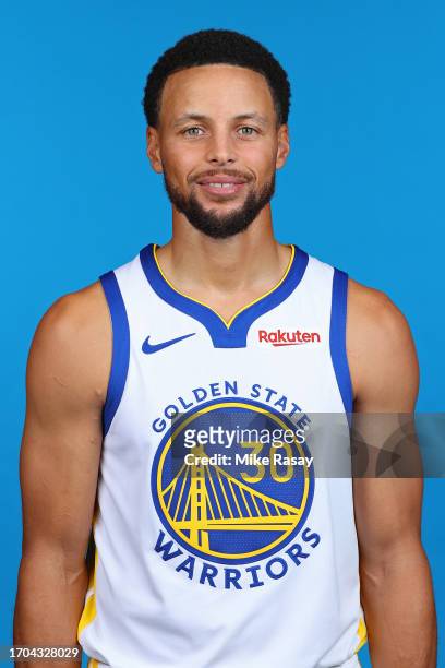 Stephen Curry of the Golden State Warriors poses for a head shot during 2023 NBA Media Day on October 02, 2023 in San Francisco, California. NOTE TO...