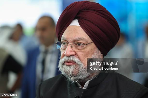 Hardeep Singh Puri, India's oil minister, during a Bloomberg Television interview on day two of the Abu Dhabi International Petroleum Exhibition and...