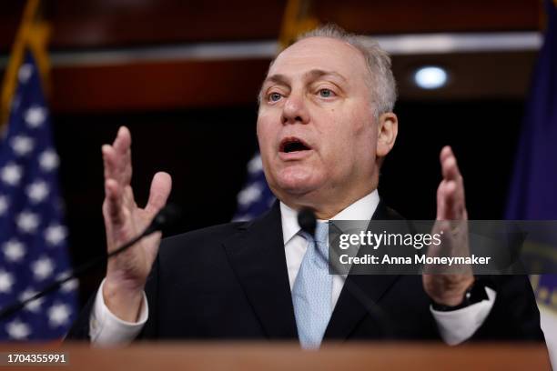 House Majority Leader Steve Scalise speaks during a news conference after a House Republican caucus meeting at the U.S. Capitol on September 27, 2023...