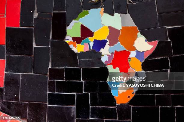 Colorful African map made out of tiles is seen on Escadaria Selaron stairway in Rio de Janeiro, Brazil, on October 9, 2011. Chilean-born painter and...