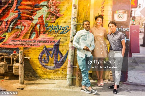 Actors Shameik Moore, Kiersey Clemons and Tony Revolor are photographed for Essence Magazine on March 15, 2015 in Venice, California.