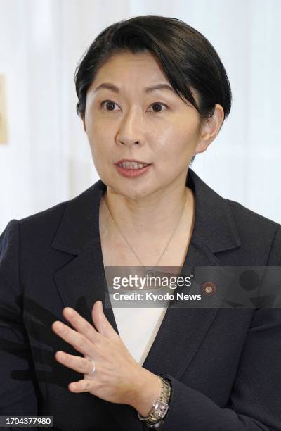 Yuko Obuchi, election campaign chief of Japan's ruling Liberal Democratic Party, gives an interview at the party's headquarters in Tokyo on Oct. 2,...