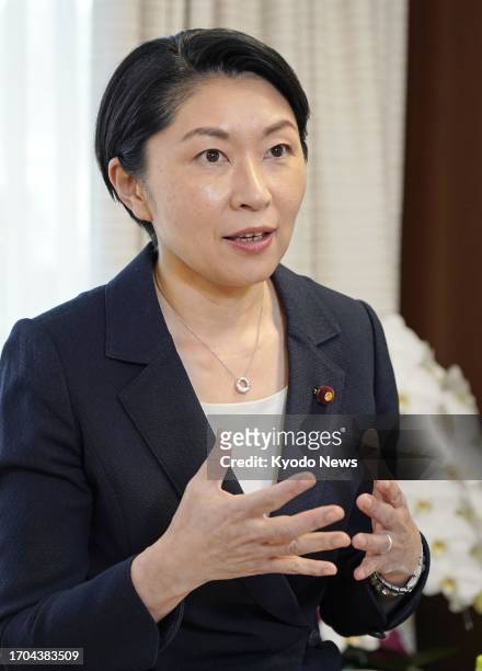 Yuko Obuchi, election campaign chief of Japan's ruling Liberal Democratic Party, gives an interview at the party's headquarters in Tokyo on Oct. 2,...