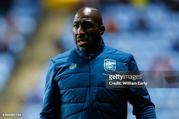 Darren Moore the manager of Huddersfield Town looks on during the Sky Bet Championship match between Coventry City and Huddersfield Town at The...