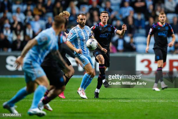 Jonathan Hogg of Huddersfield Town battles for the ball during the Sky Bet Championship match between Coventry City and Huddersfield Town at The...
