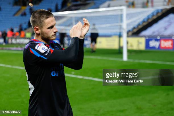 Ben Wiles of Huddersfield Town claps the fans at full time during the Sky Bet Championship match between Coventry City and Huddersfield Town at The...