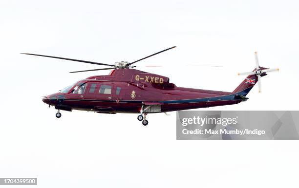 Catherine, Princess of Wales arrives, in a Sikorsky S-76C helicopter , to attend a Portage Session for her 'Shaping Us' campaign on early childhood...