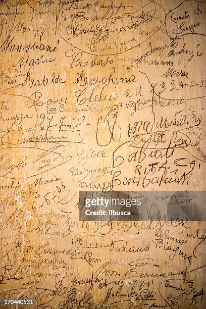 antique handwritten graffiti grunge wall texture - handwriting texture stock pictures, royalty-free photos & images