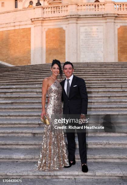 Rickie Fowler of Team United States and wife Allison Stokke pose for photos at the Spanish Steps prior to the 2023 Ryder Cup at Marco Simone Golf...
