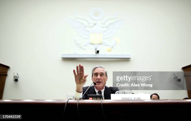 Federal Bureau of Investigation Director Robert Mueller testifies during a hearing before the House Judiciary Committee June 13, 2013 on Capitol Hill...