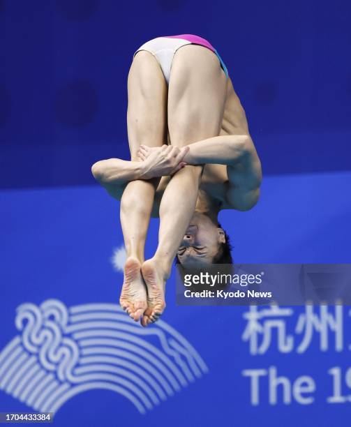 Japan's Yuto Araki performs in the men's 3-meter springboard diving final at the Asian Games in Hangzhou, China, on Oct. 3, 2023.