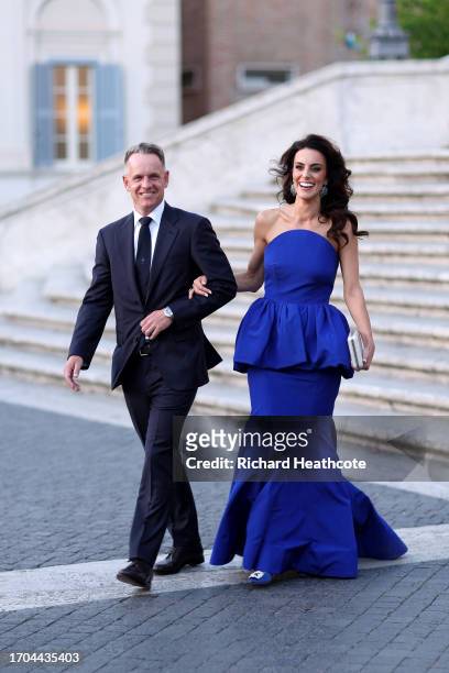 Luke Donald, Captain of Team Europe and his wife Diane Antonopoulos arrive at the Spanish Steps prior to the 2023 Ryder Cup at Marco Simone Golf Club...