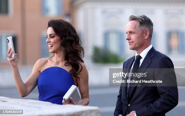 Luke Donald, Captain of Team Europe and his wife Diane Antonopoulos arrive at the Spanish Steps prior to the 2023 Ryder Cup at Marco Simone Golf Club...