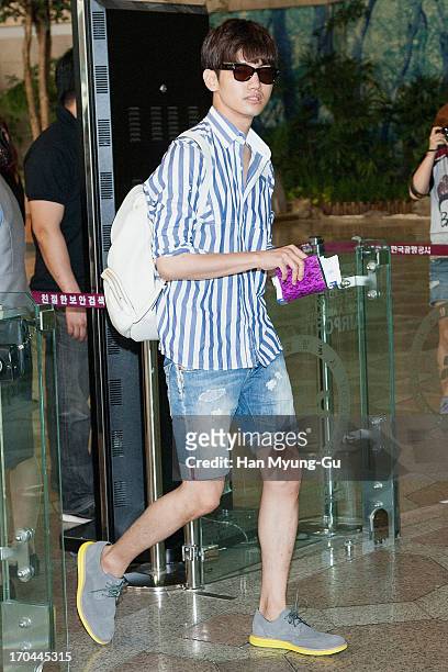 Max of South Korean boy band TVXQ is seen on departure at Gimpo International Airport on June 13, 2013 in Seoul, South Korea.