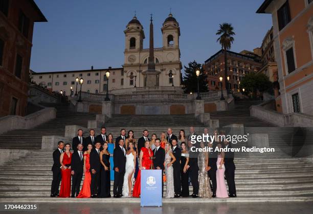 Team United States and partners pose for photos at the Spanish Steps prior to the 2023 Ryder Cup at Marco Simone Golf Club on September 27, 2023 in...