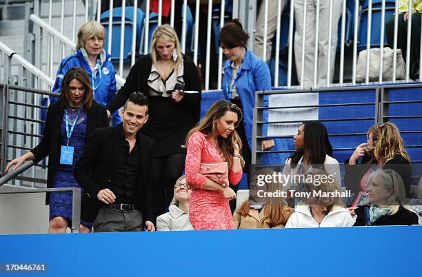 Michelle Heaton takes her seat on Ann Jones centre court on Ladies' Day during day five of the AEGON Classic tennis tournament at Edgbaston Priory...