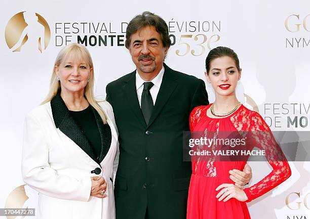 Actor Joe Mantegna poses with his wife Arlene and daughter Gia during the closing ceremony of the 53rd Monte-Carlo Television Festival on June 13,...