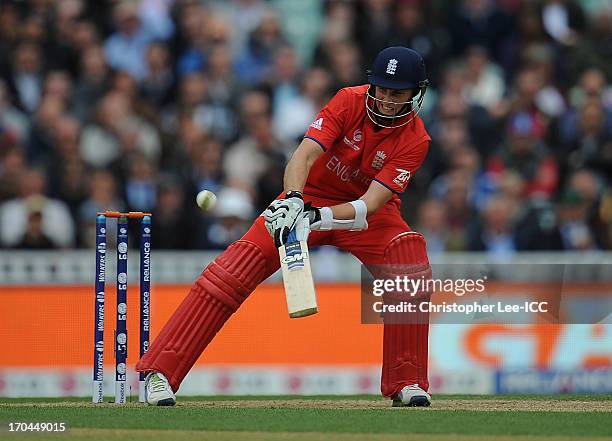 Joe Root of England in action during the ICC Champions Trophy Group A match between England and Sri Lanka at The Oval on June 13, 2013 in London,...