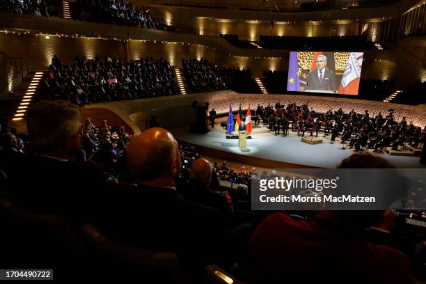 Federal Constitutional Court President Stephan Harbarth addresses the guests of a ceremony in Hamburgs Elbphilharmonie opera house as part of the...