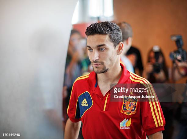 Jesus Navas of Spain leaves a press conference, ahead of their FIFA Confederations Cup Brazil 2013 opening game against Uruguay, on June 13, 2013 in...