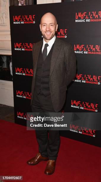 Derren Brown attends the press night performance of "Derren Brown Presents: Unbelievable" at The Criterion Theatre on September 27, 2023 in London,...