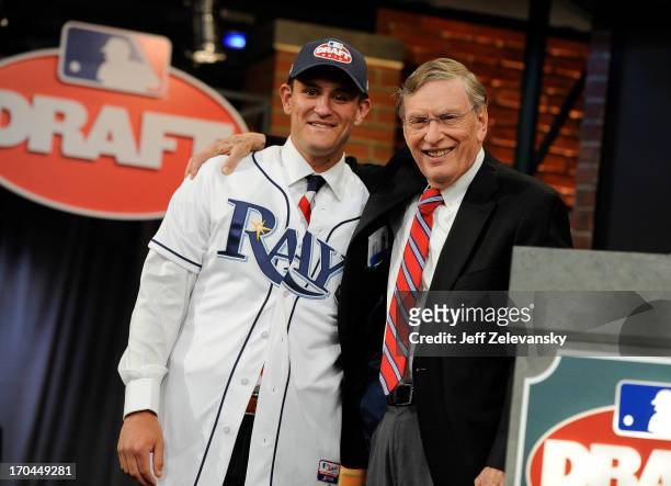 Tampa Bay Rays draftee Nick Ciuffo poses for a photograph with Major League Baseball Commissioner Bud Selig at the 2013 MLB First-Year Player Draft...