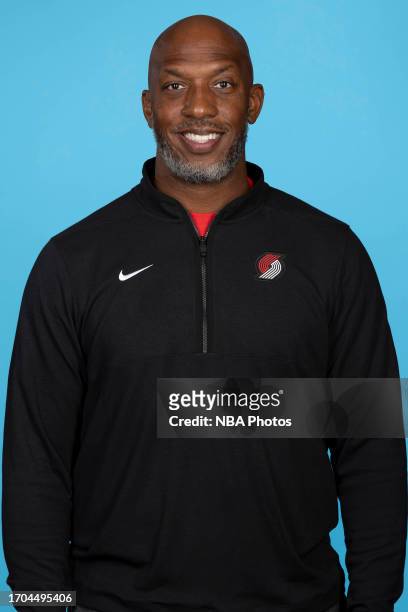Chauncey Billups head coach of the Portland Trail Blazers poses for head shot during 2023-24 NBA Media Day on October 2, 2023 at the Moda Center...