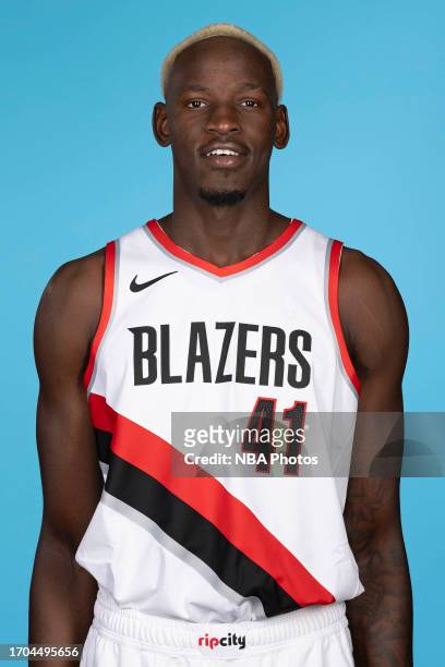 Ibou Badji of the Portland Trail Blazers poses for head shot during 2023-24 NBA Media Day on October 2, 2023 at the Moda Center Arena in Portland,...