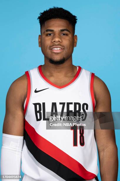 Malachi Smith of the Portland Trail Blazers poses for head shot during 2023-24 NBA Media Day on October 2, 2023 at the Moda Center Arena in Portland,...