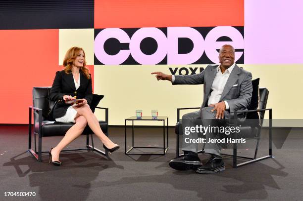 Julia Boorstin, Senior Media & Tech Correspondent, CNBC and Byron Allen, Founder, Chairman, & CEO Allen Media Group speak onstage during Vox Media's...