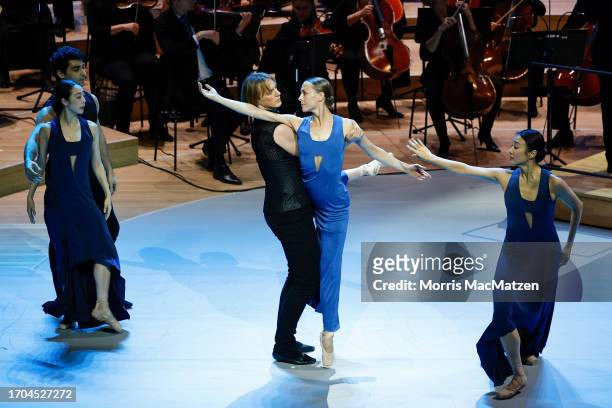 Dancers of the Hamburg Ballett John Neumeier perform during a ceremony in Hamburg's Elbphilharmonie opera house as part of the celebrations on German...