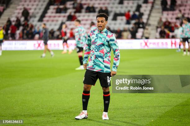 Tyler Adams of Bournemouth during warm-up before the Carabao Cup Third Round match between AFC Bournemouth and Stoke City at Vitality Stadium on...