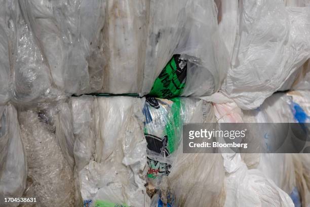 Bale of recycled plastics at an ACME and Safeway Distribution Center in Denver, Pennsylvania, US, on Tuesday, June 20, 2023. More than 500 brands...