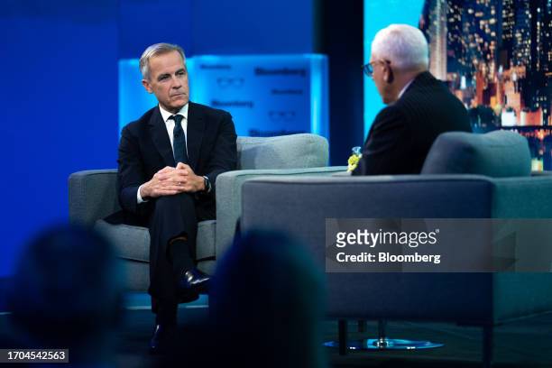 Mark Carney, United Nations special envoy for climate action and finance, during an interview with David Rubenstein, co-founder of The Carlyle Group,...