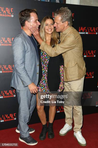 Richard Arnold, Georgina Castle and Andrew Castle arrive at the Gala Night of Derren Brown's "UNBELIEVABLE" at The Criterion Theatre on September 27,...