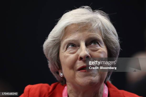 Theresa May, former UK prime minister, on the day three of the UK Conservative Party Conference in Manchester, UK, on Tuesday, Oct. 3, 2023. Prime...