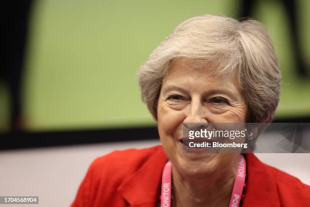 Theresa May, former UK prime minister, on the day three of the UK Conservative Party Conference in Manchester, UK, on Tuesday, Oct. 3, 2023. Prime...
