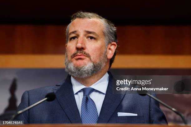 Sen. Ted Cruz speaks during a press conference on border security at the U.S. Capitol Building on September 27, 2023 in Washington, DC. Senate...