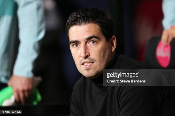 Andoni Iraola, Manager of AFC Bournemouth, looks on during the Carabao Cup Third Round match between AFC Bournemouth and Stoke City at Vitality...