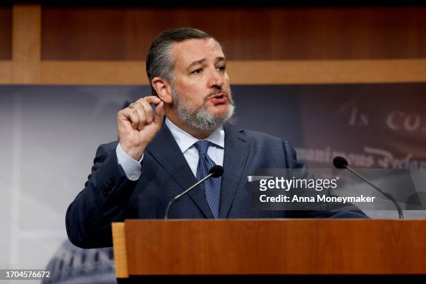 Sen. Ted Cruz speaks during a press conference on border security at the U.S. Capitol Building on September 27, 2023 in Washington, DC. Senate...