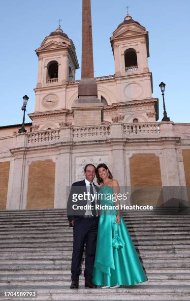Edoardo Molinari, Vice Captain of Team Europe and wife Anna Roscio pose for photos at the Spanish Steps prior to the 2023 Ryder Cup at Marco Simone...