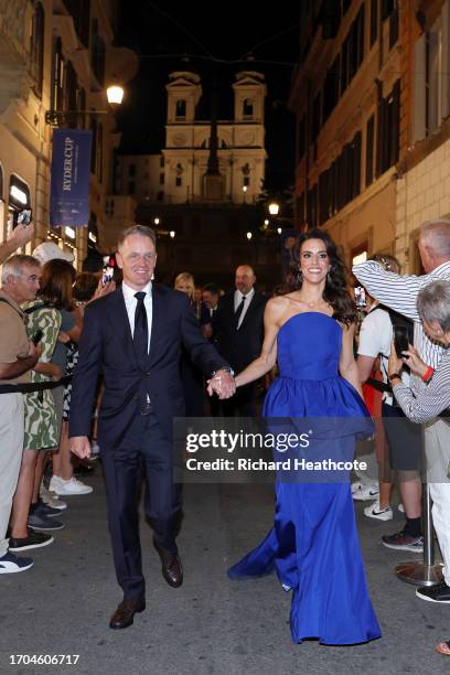 Luke Donald, Captain of Team Europe and his wife Diane Antonopoulos interact with fans at the Spanish Steps prior to the 2023 Ryder Cup at Marco...