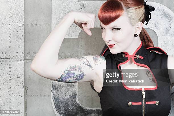 pin-up girl power - pin up girl tattoo stock pictures, royalty-free photos & images