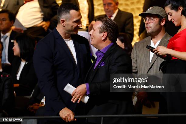 Former Boxer Wladimir Klitschko , business coach Ralf Dümmel and singer Bosse are seen prior to a ceremony in Hamburgs Elbphilharmonie opera house as...