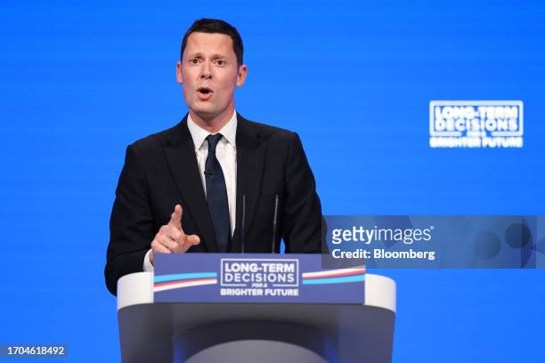 Alex Chalk, UK justice secretary, on the day three of the UK Conservative Party Conference in Manchester, UK, on Tuesday, Oct. 3, 2023. Prime...