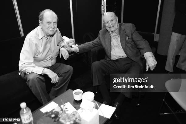 Legendary comedians Bob Newhart and Don Rickles pose for a portrait backstage at the Las Vegas Convention Center at the AARP convention in Las Vegas,...
